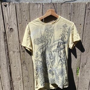 Y2K Affliction Heroes & Demons Men's Yellow Graphic Tee